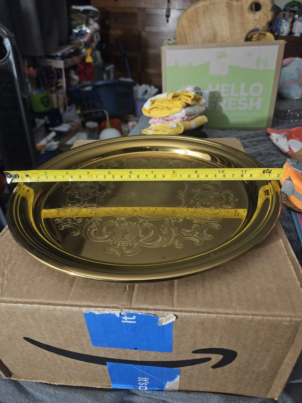 baldwin Gold Embossed Round Serving Tray